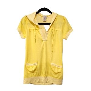New Hooded Yellow Tshirt Sz Large with Pockets Kawaii